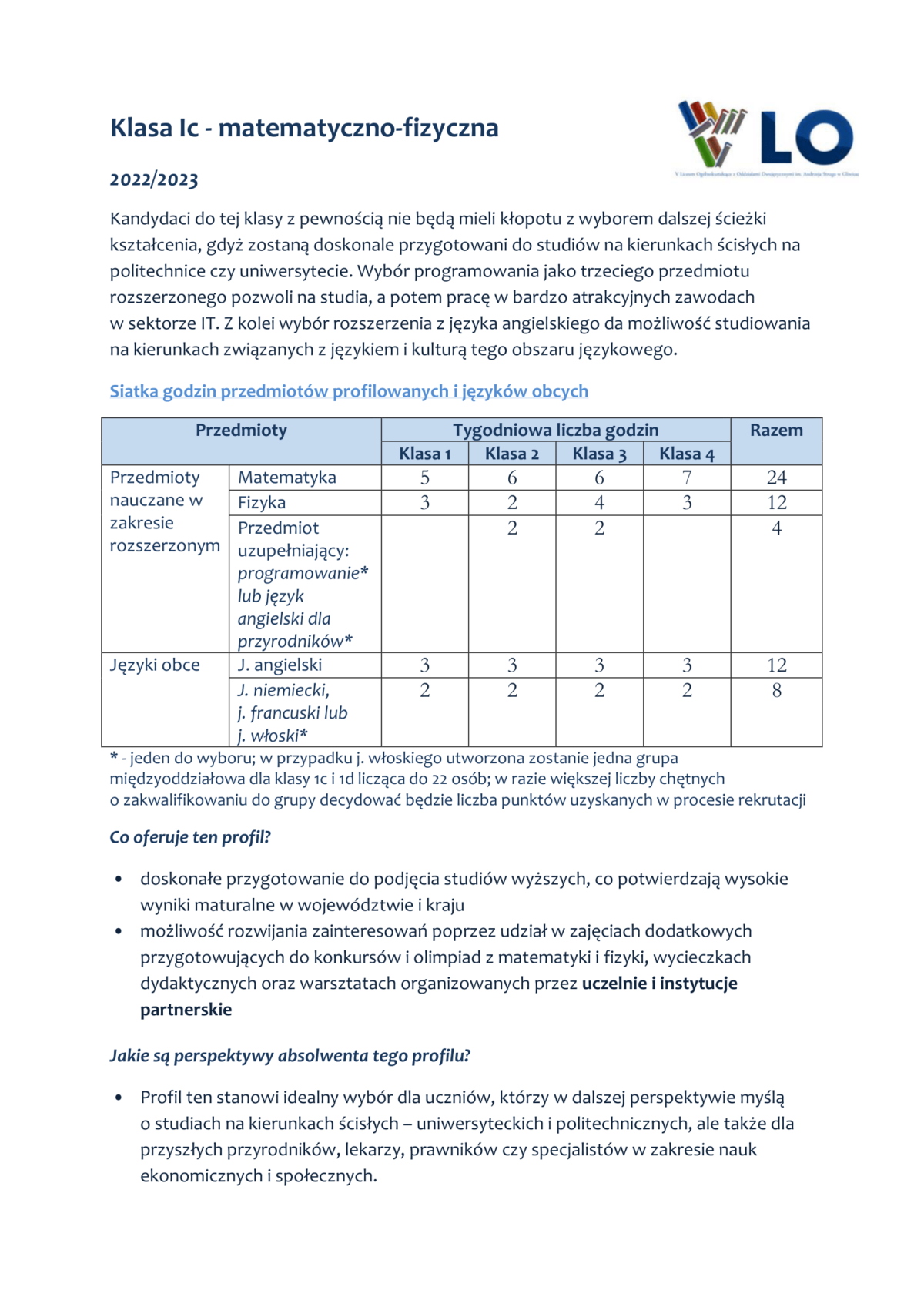 Klasa matematyczno-fizyczna – V Liceum Ogólnokształcące